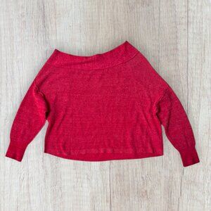 Free People Pink Red Off Shoulder Slouchy Rib Knit Sweater Women’s M